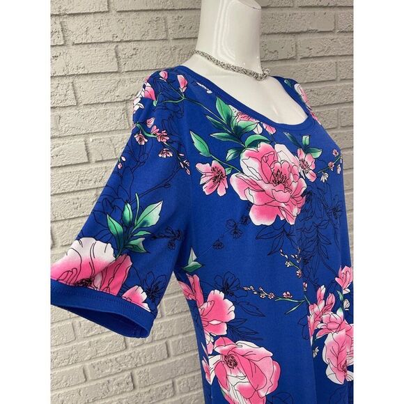 G.I.L.I Women Blue Floral Side Slit Maxi T-Shirt Dress Size L - Picture 5 of 10